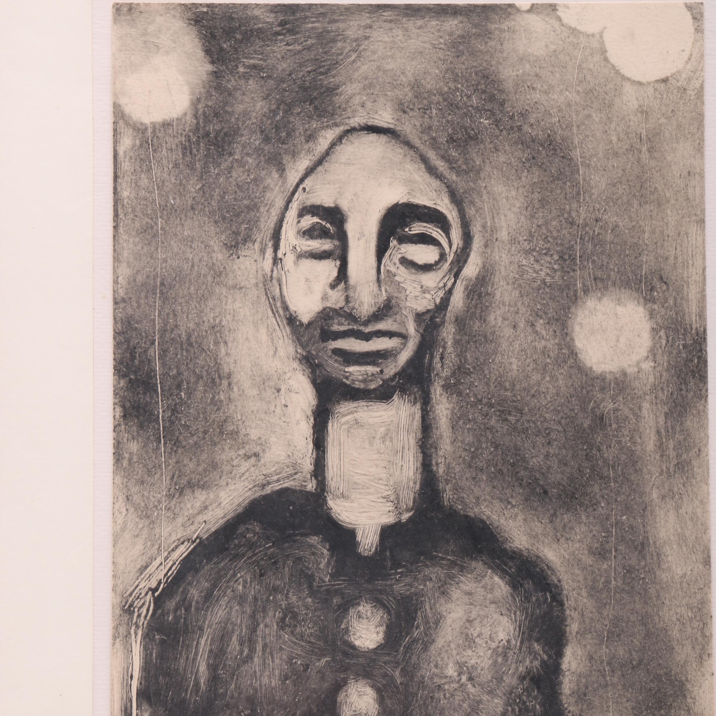 Trey Hoover Artist Proof Monotype "Button Boy (Boy from the Cul-de-sac)"