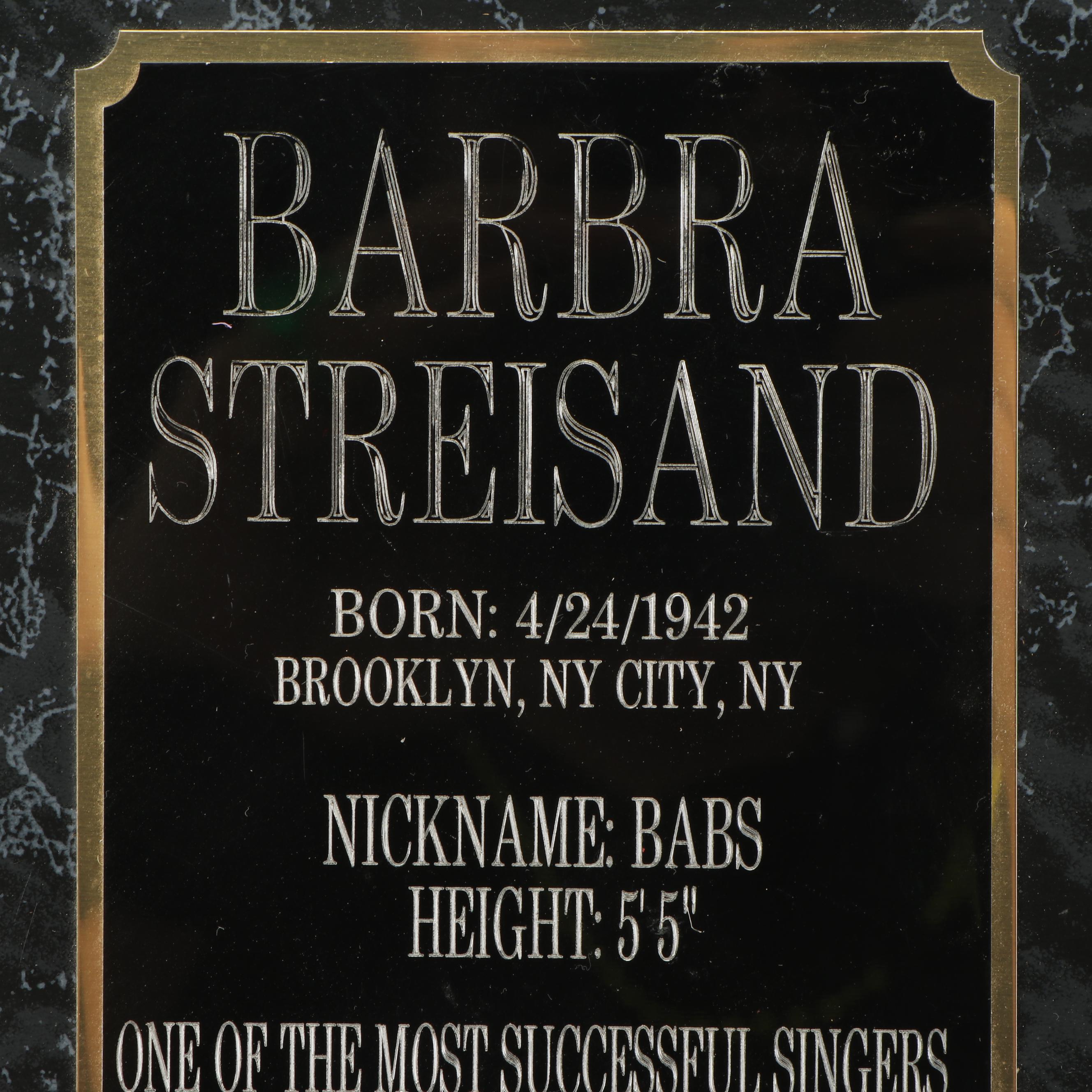 Barbra Streisand Commemorative Plaque