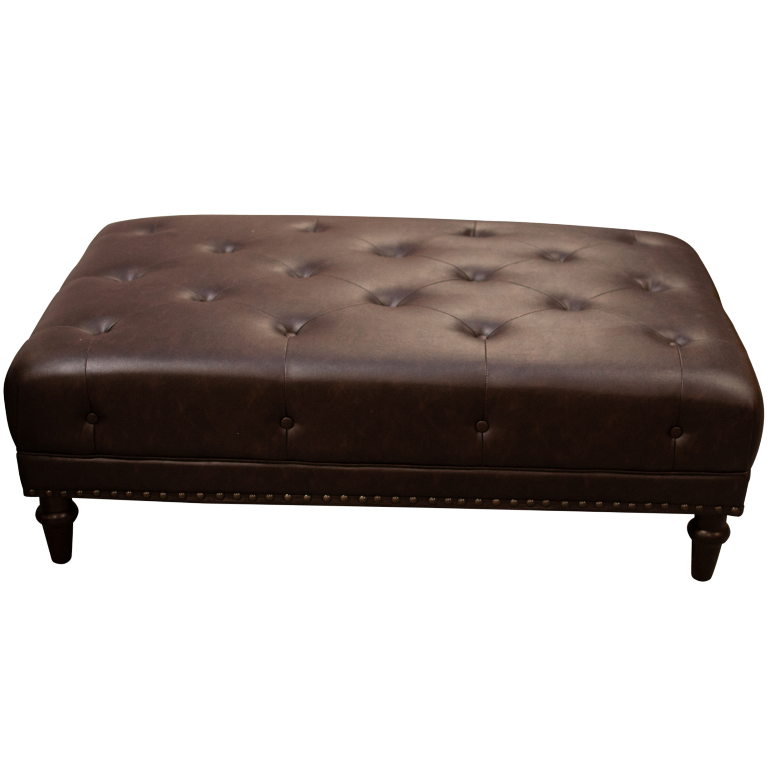 Brown Leather Tufted Ottoman, Contemporary