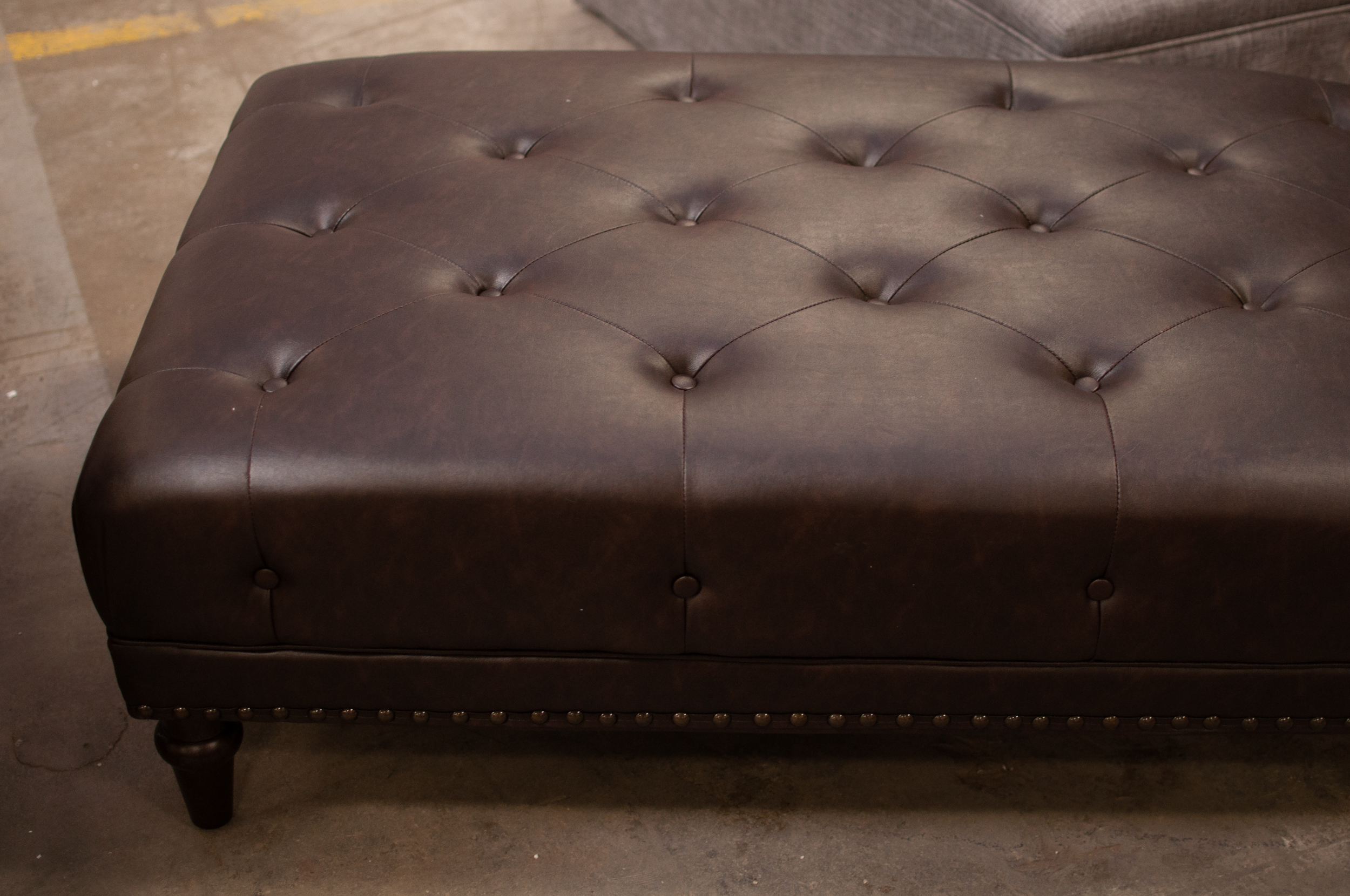 Brown Leather Tufted Ottoman, Contemporary