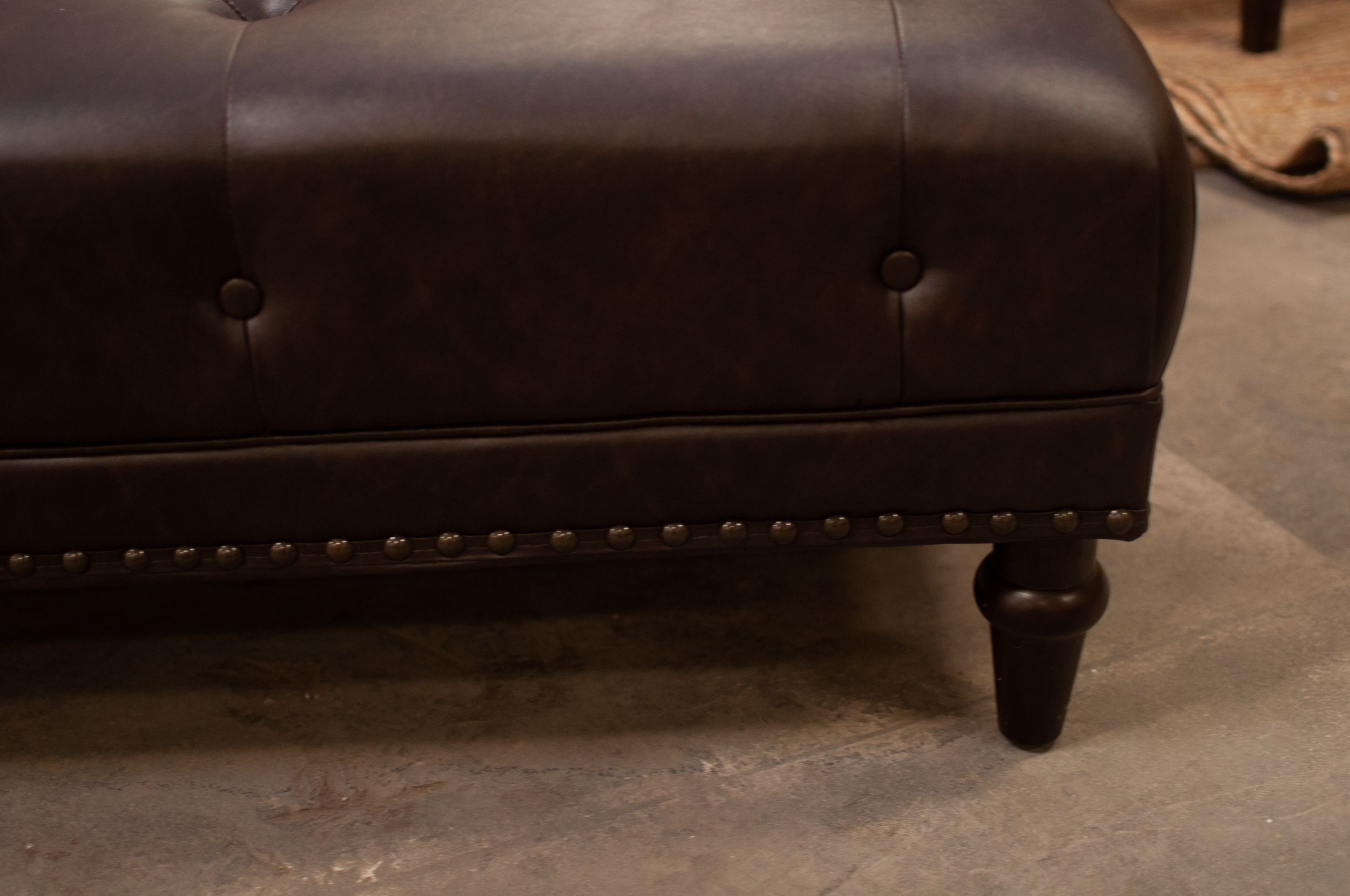 Brown Leather Tufted Ottoman, Contemporary