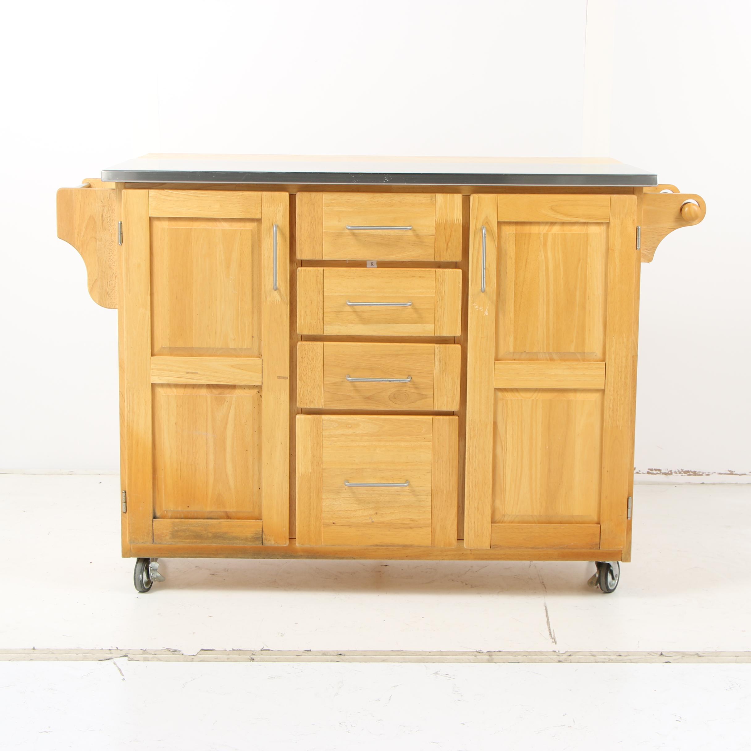 Contemporary Stainless Steel Top Kitchen Island on Castors