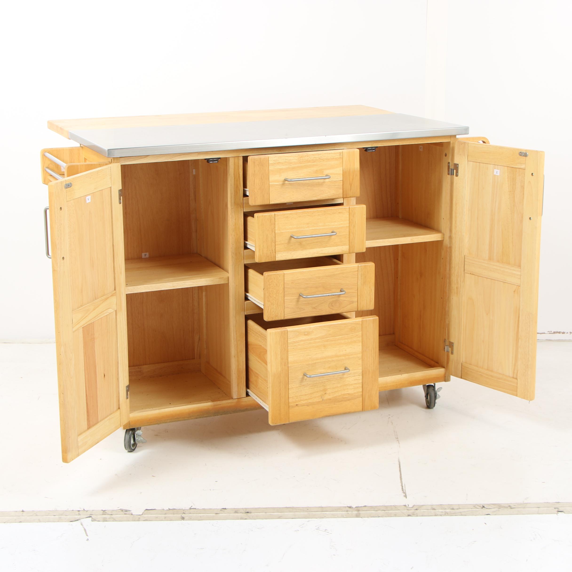 Contemporary Stainless Steel Top Kitchen Island on Castors