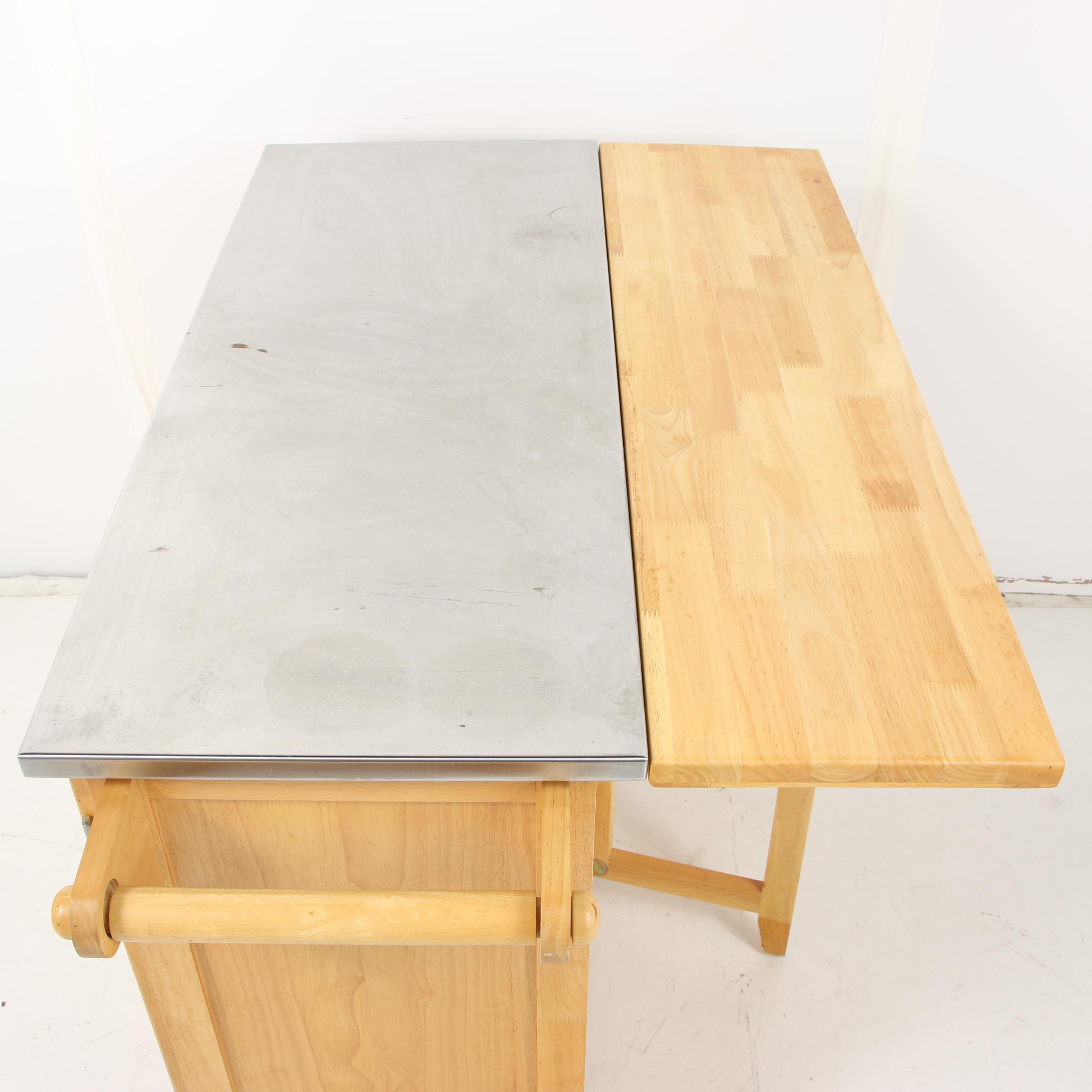 Contemporary Stainless Steel Top Kitchen Island on Castors