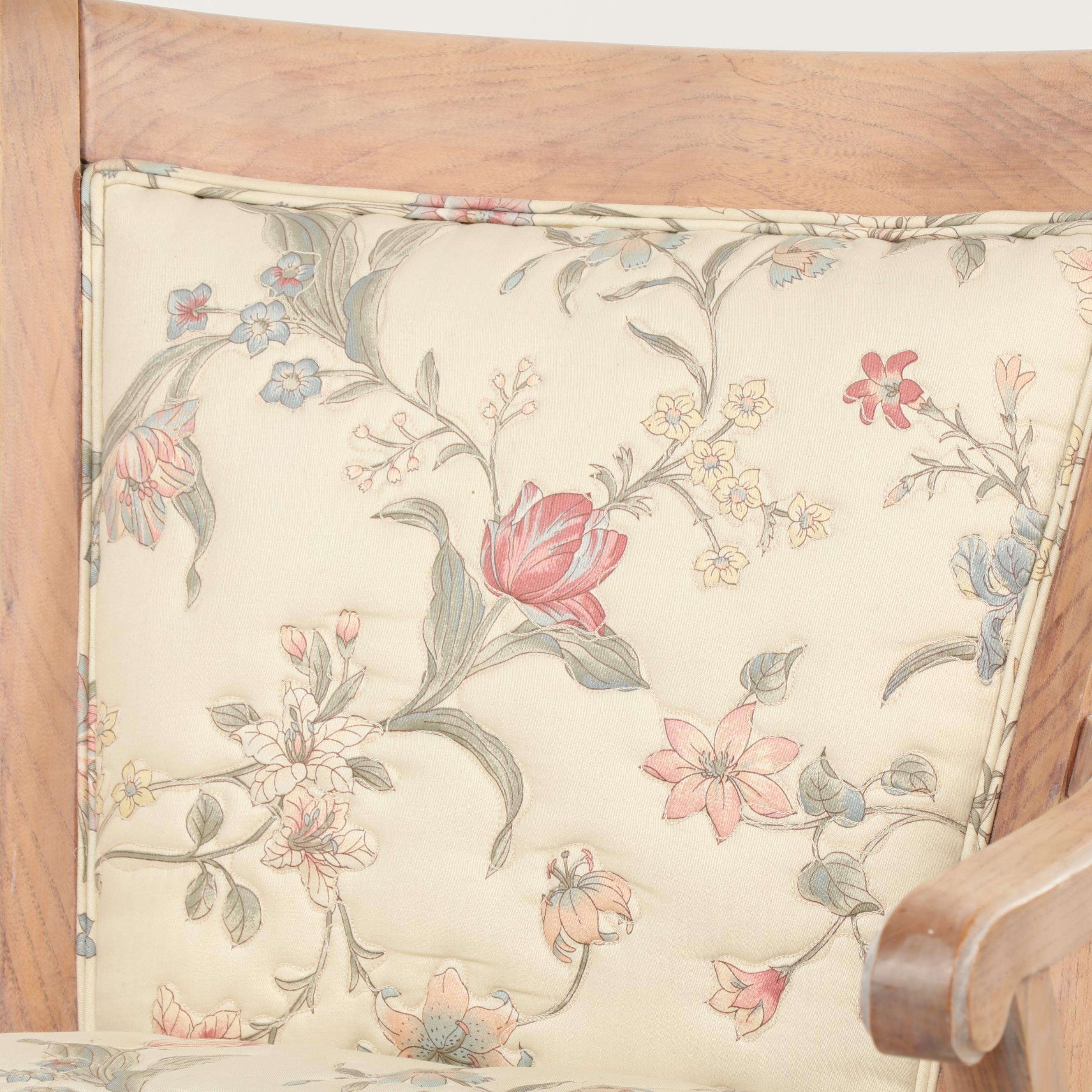 Contemporary Wooden Armchair with Floral Upholstery