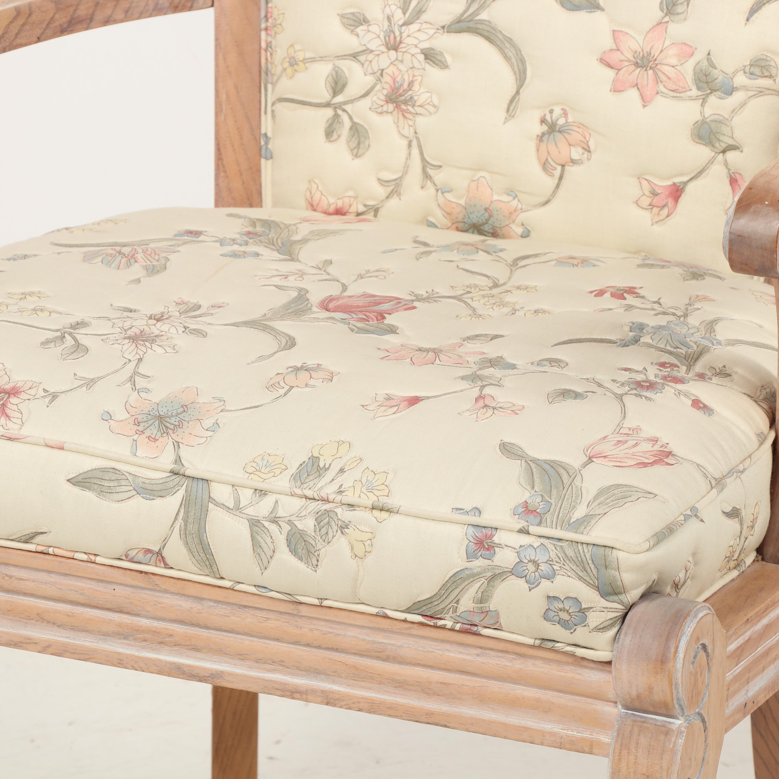 Contemporary Wooden Armchair with Floral Upholstery