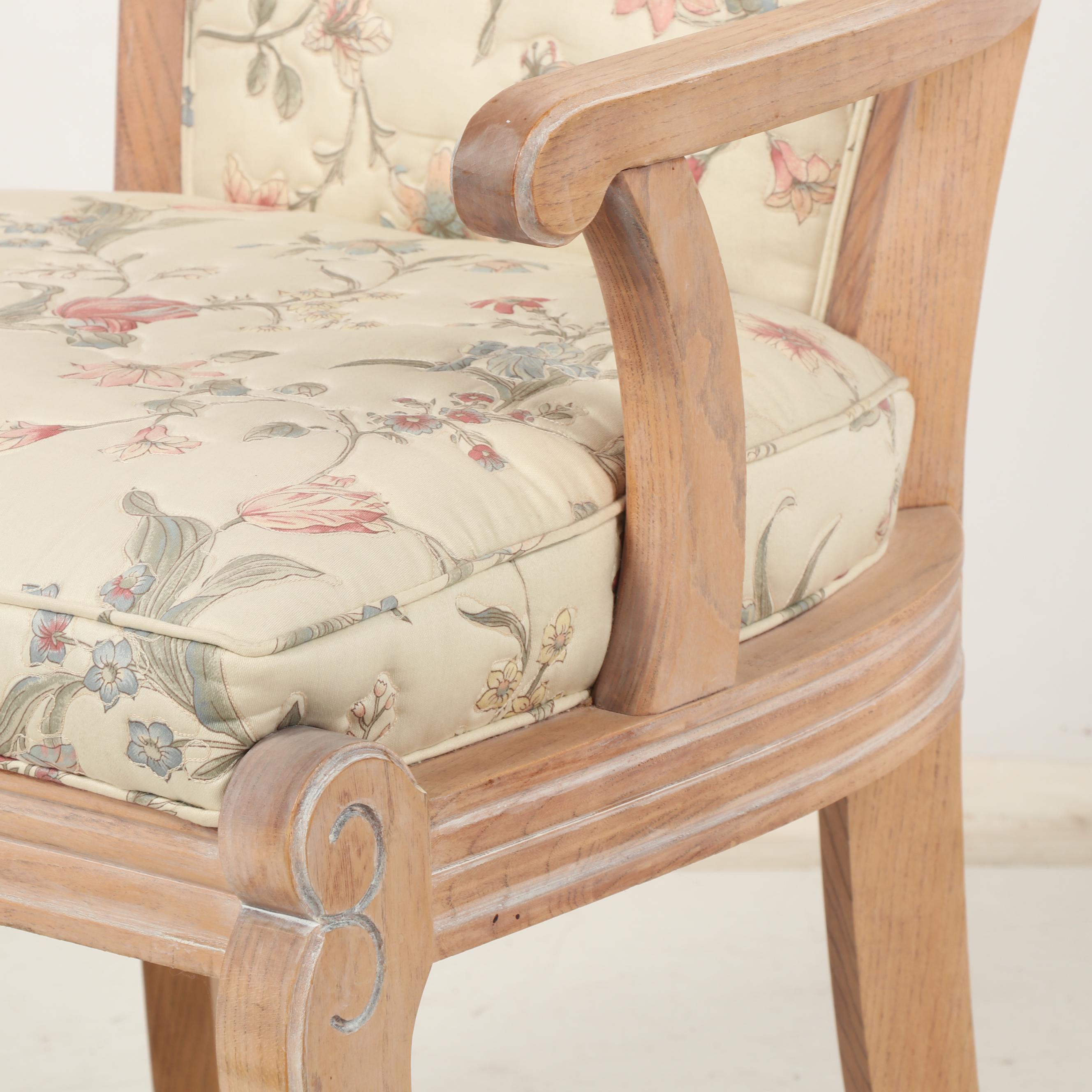 Contemporary Wooden Armchair with Floral Upholstery