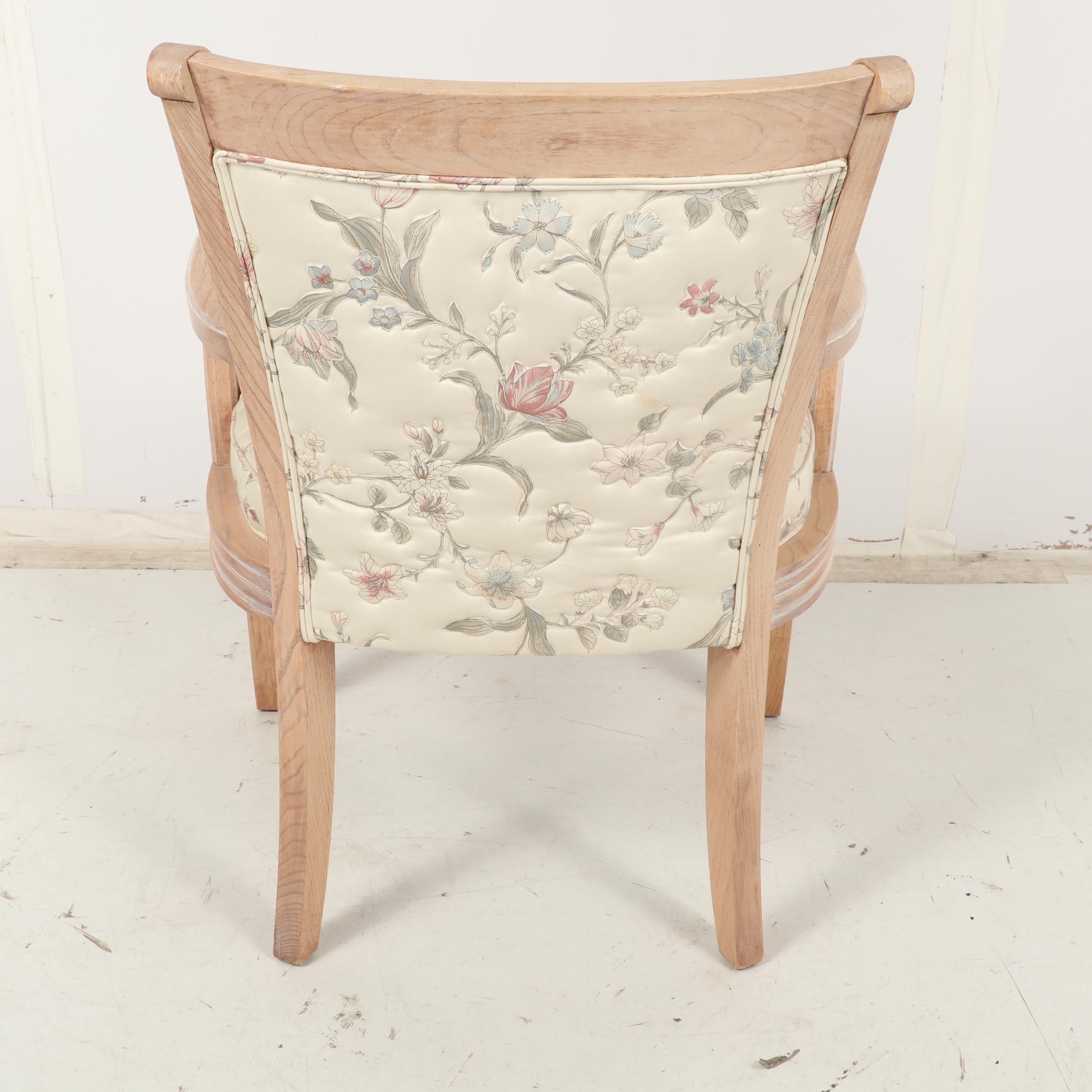 Contemporary Wooden Armchair with Floral Upholstery