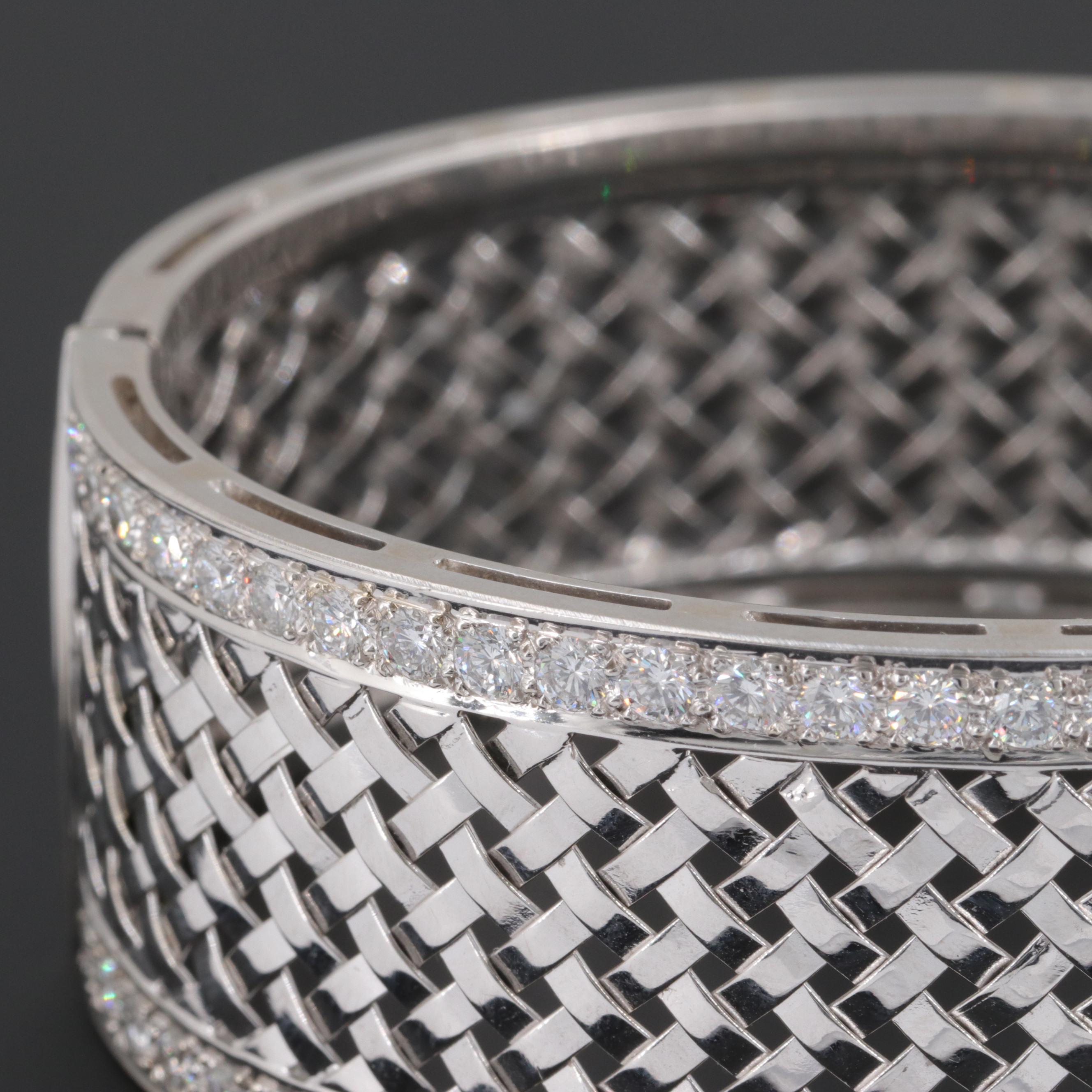 Italian 18K White Gold 3.52 CTW Diamond Lattice Weave Bracelet