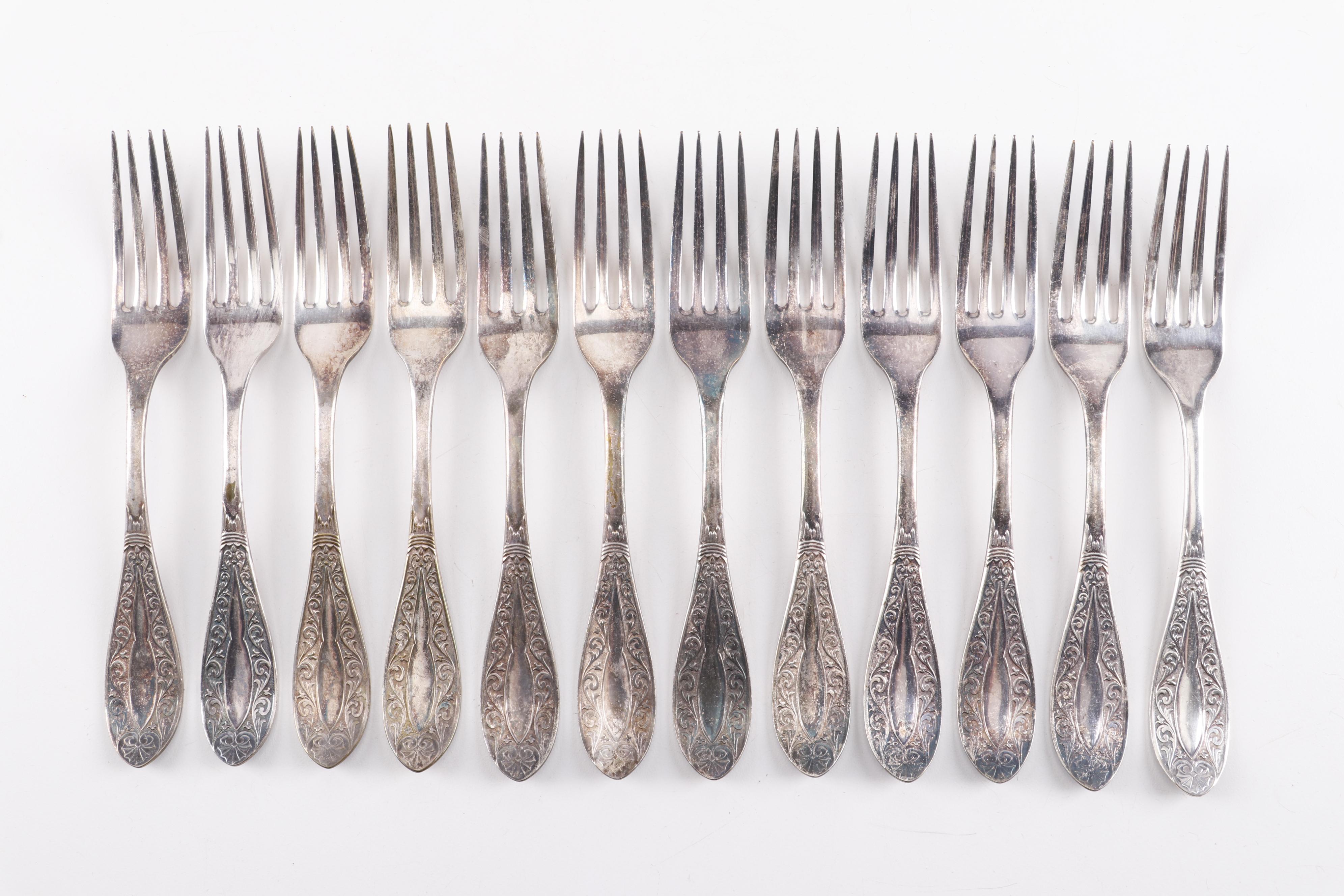 W. J. Belcher & Co. English Silver Plated Forks and Knives, Late 19th Century