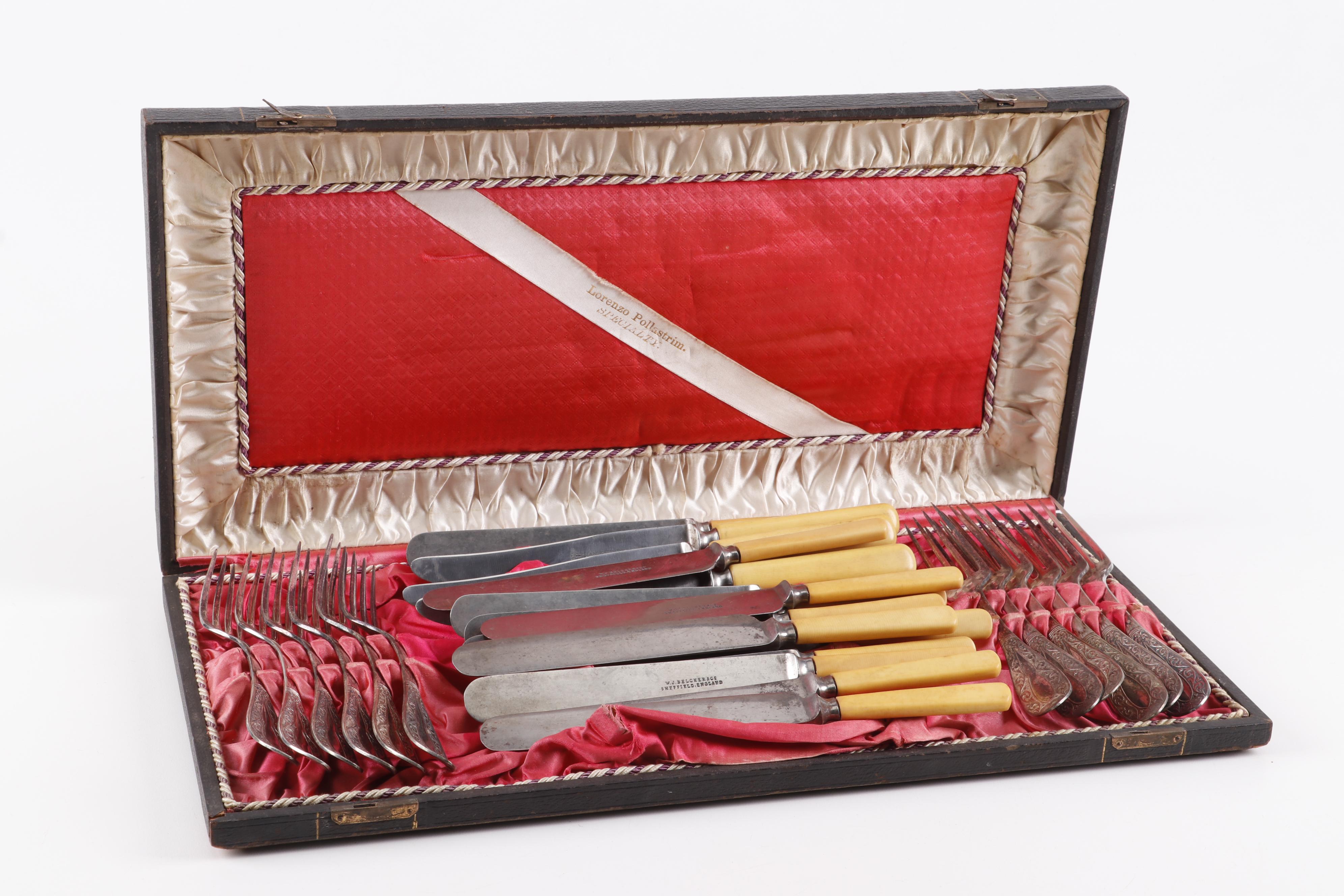 W. J. Belcher & Co. English Silver Plated Forks and Knives, Late 19th Century