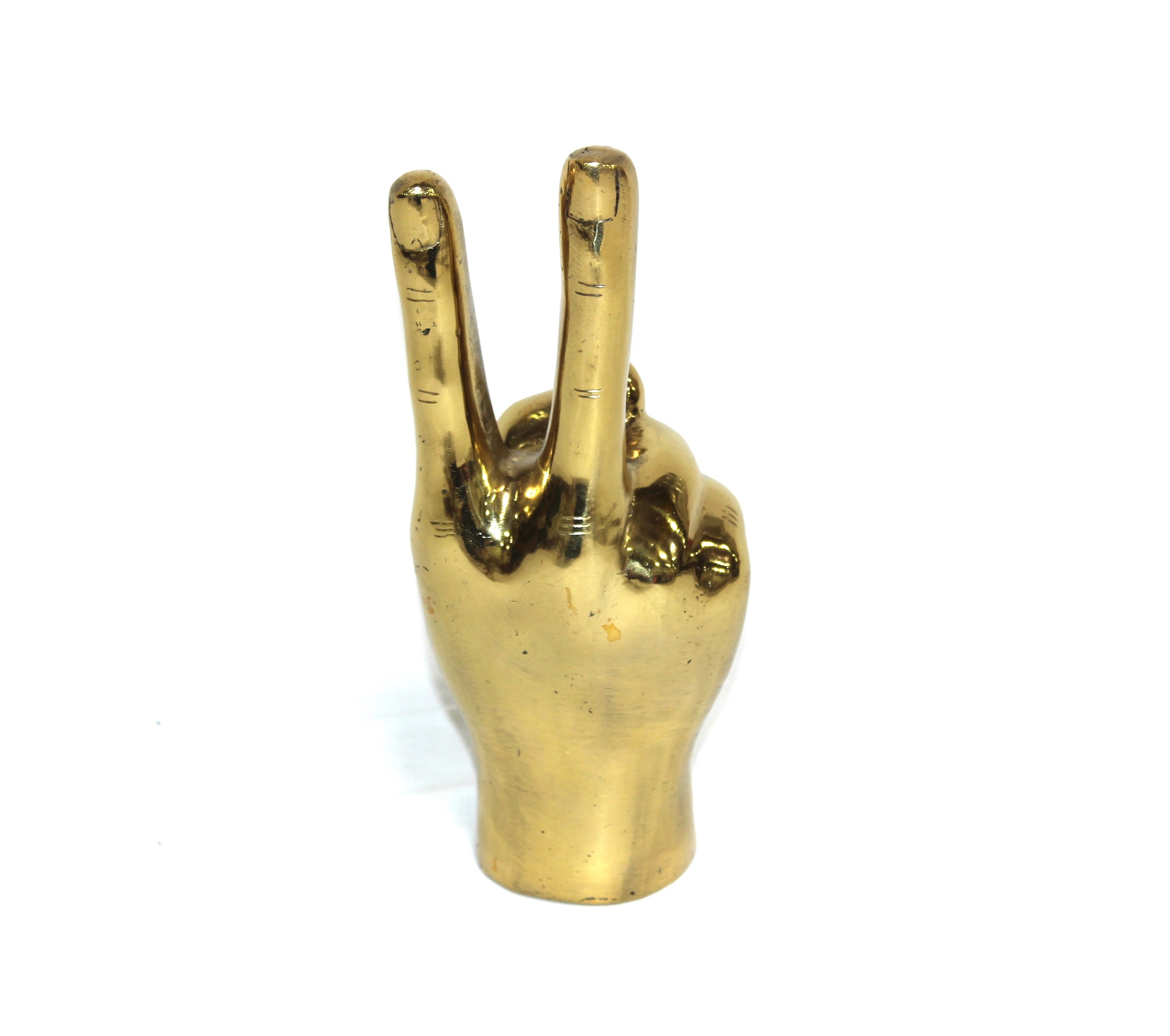 Brass Peace Sign Figurine, Contemporary