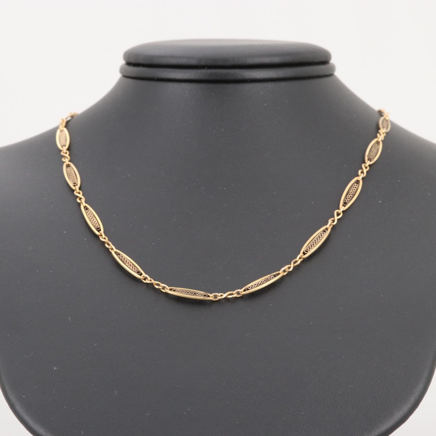 Vintage 14K Yellow Gold Chain Necklace with Filigree Accents