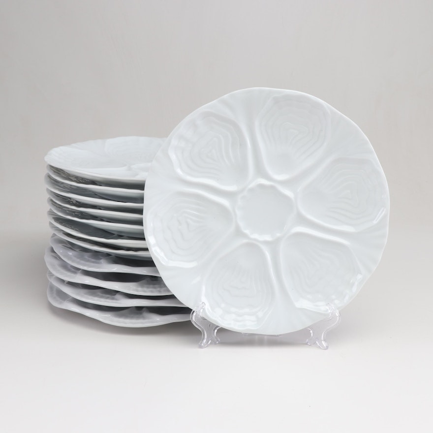 White Porcelain Oyster Plates Including Limoges