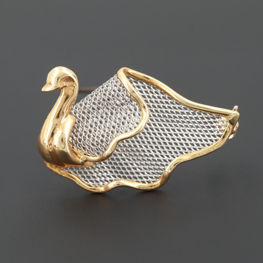 Platinum and 18K Yellow Gold Swan Brooch