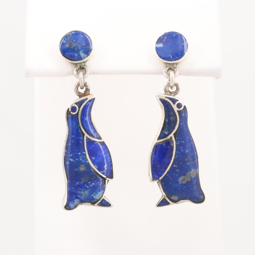 950 Silver Lapis Lazuli Penguin Dangle Earrings