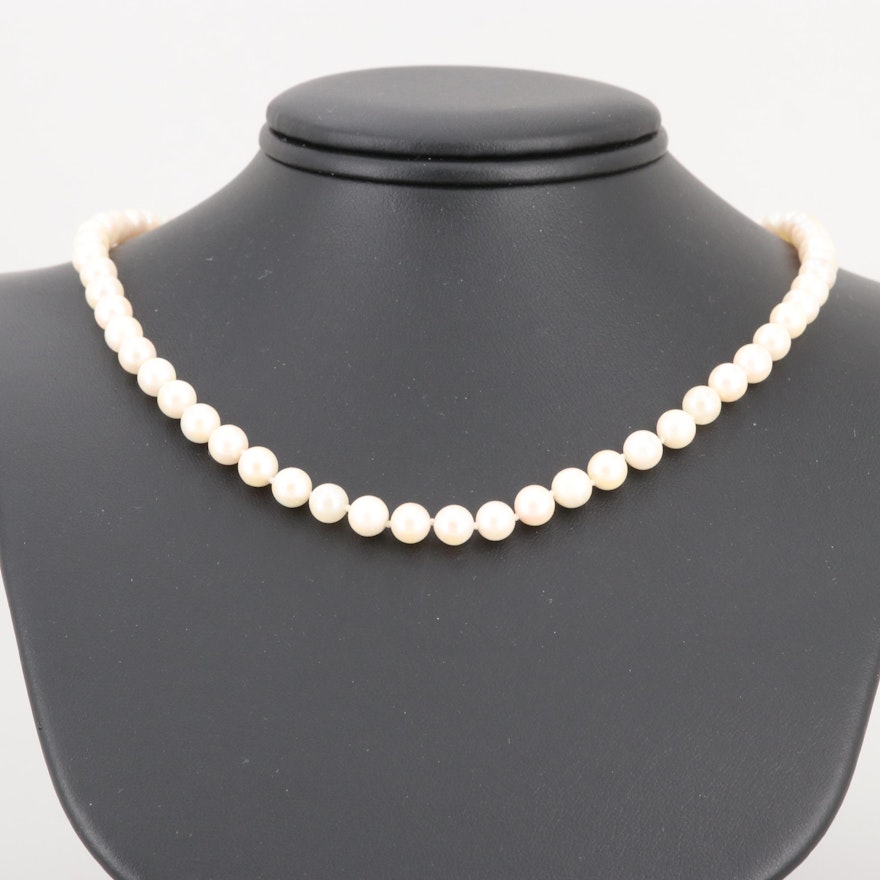Cultured Pearl Individually Knotted Necklace with 14K Yellow Gold Clasp
