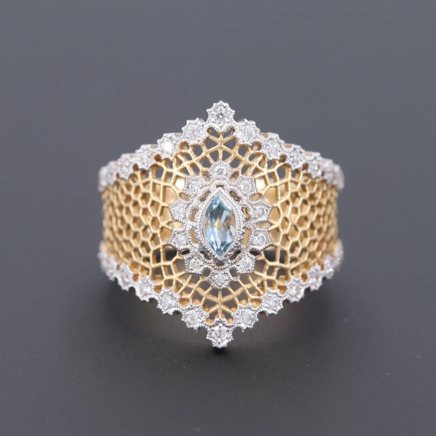 Beverly K. 18K Yellow Gold Aquamarine and Diamond Ring