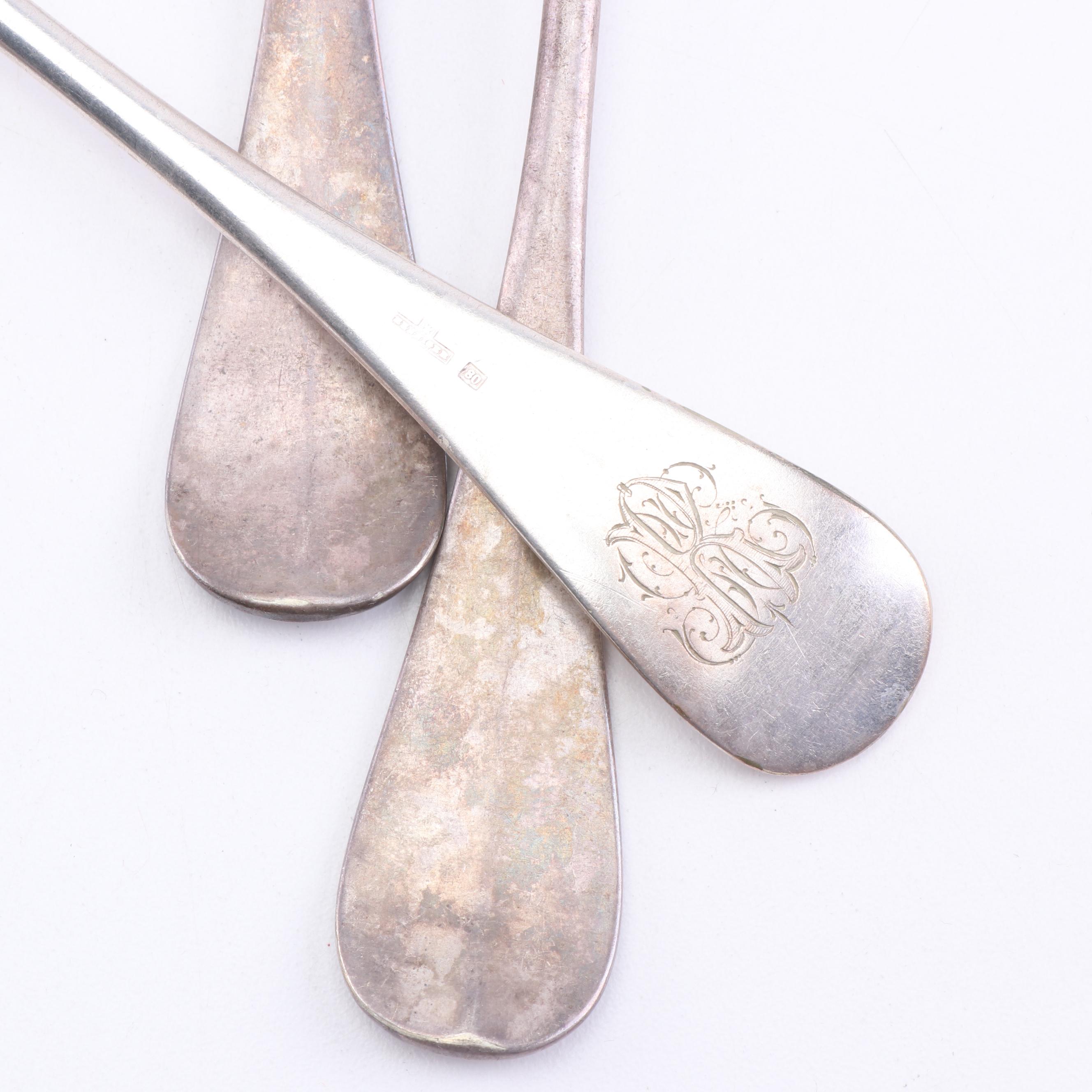 German 800 Silver Dinner Forks and Knives, 19th Century