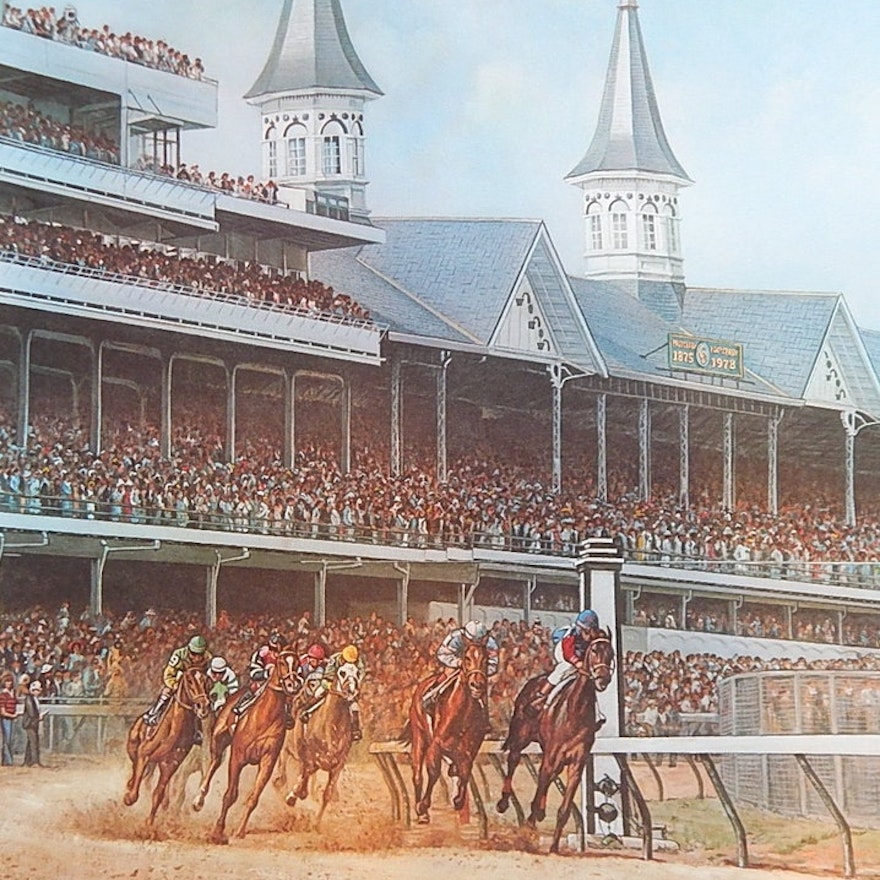 Unframed C. W. Vittitow Signed Limited Offset Lithograph "The Kentucky Derby"