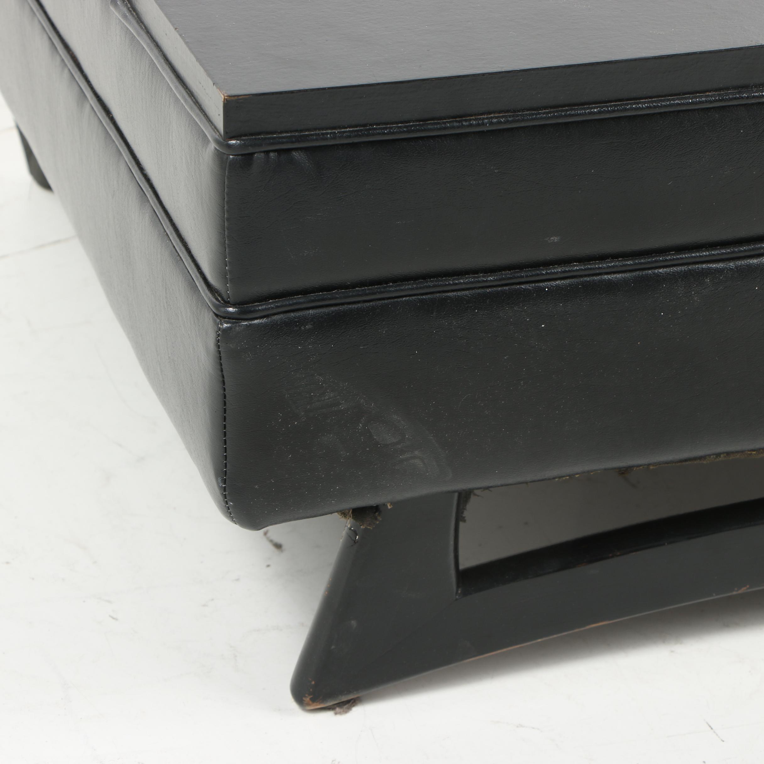 Black Faux Leather Ottoman