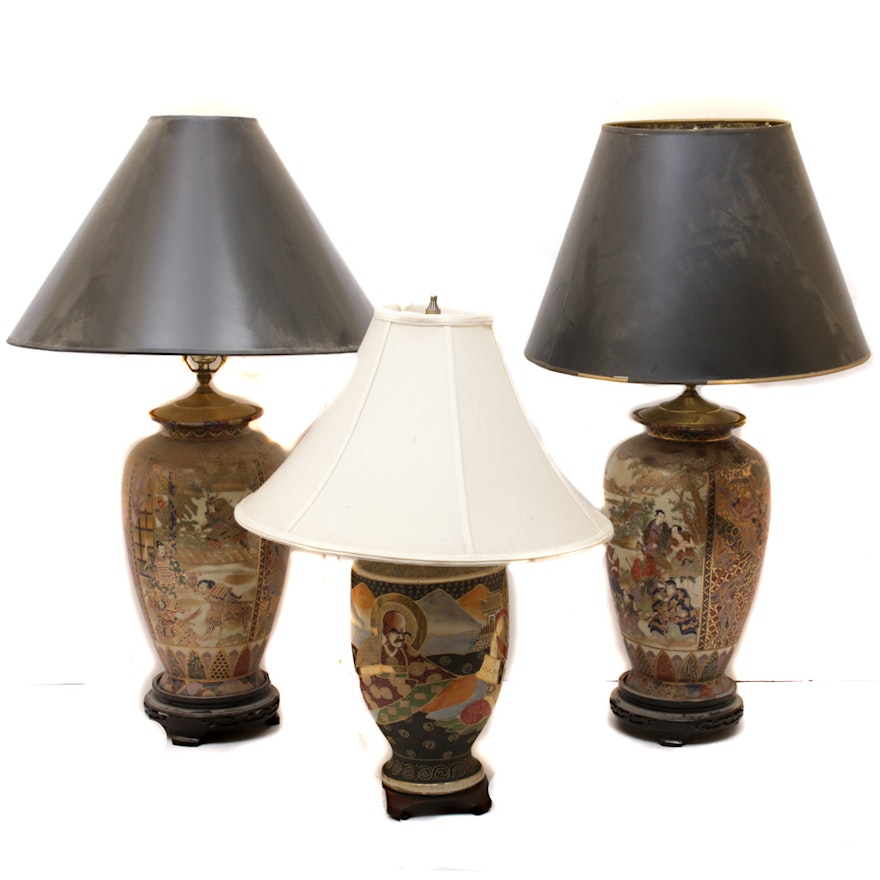 Japanese Satsuma Table Lamps, Meiji Period and 1920s