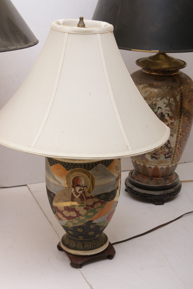 Japanese Satsuma Table Lamps, Meiji Period and 1920s