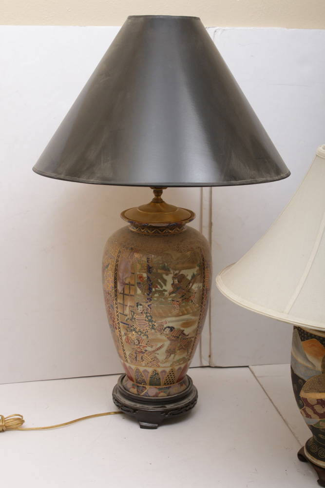 Japanese Satsuma Table Lamps, Meiji Period and 1920s