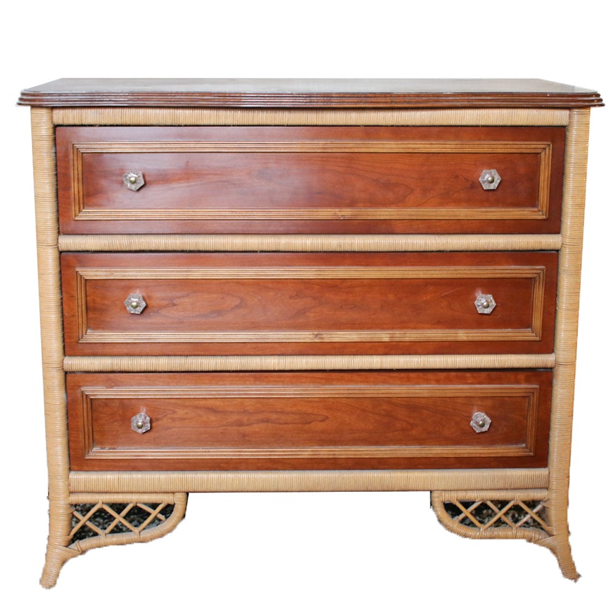 Wicker and Wood Chest of Drawers