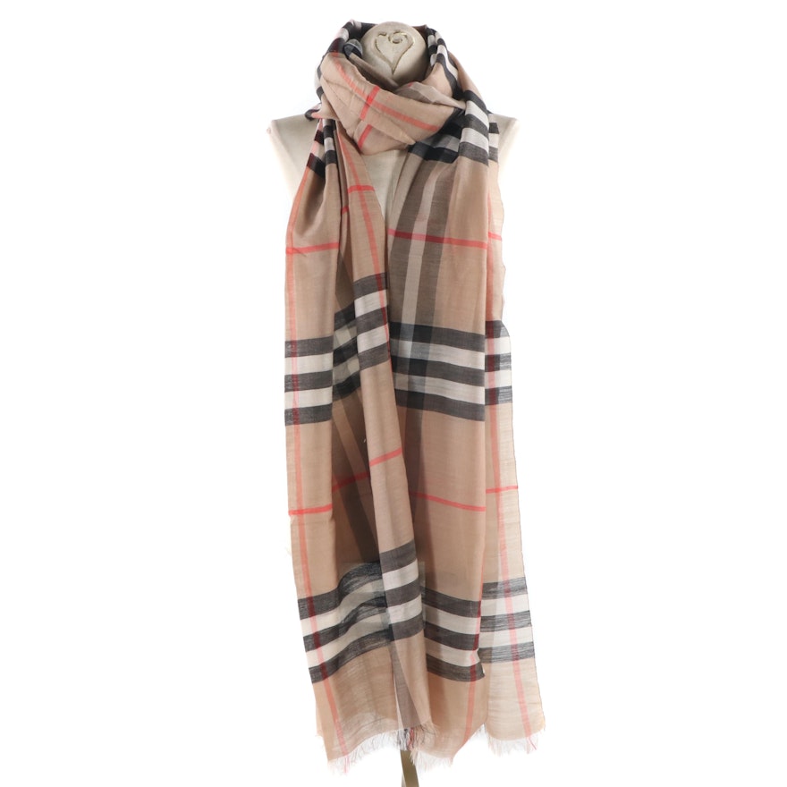 Burberry Wool and Silk Blend Plaid Scarf