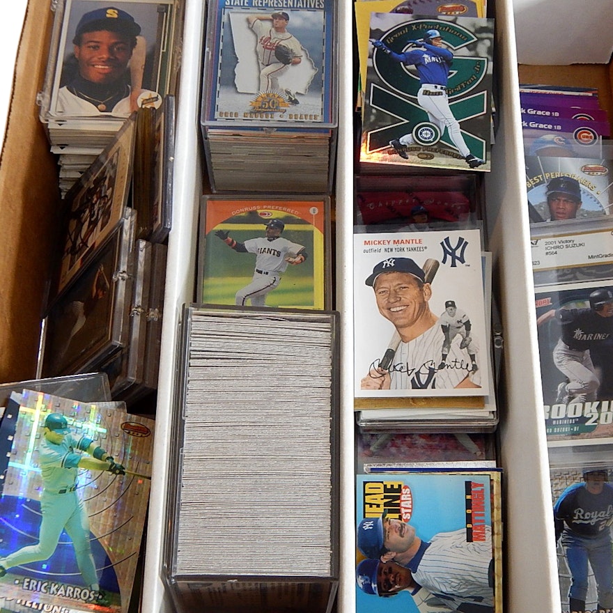Box of Baseball Cards from 1980s to 2010s with Xfractors, Rookie, Inserts, More