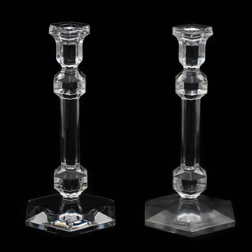 Val St. Lambert Crystal Candlesticks