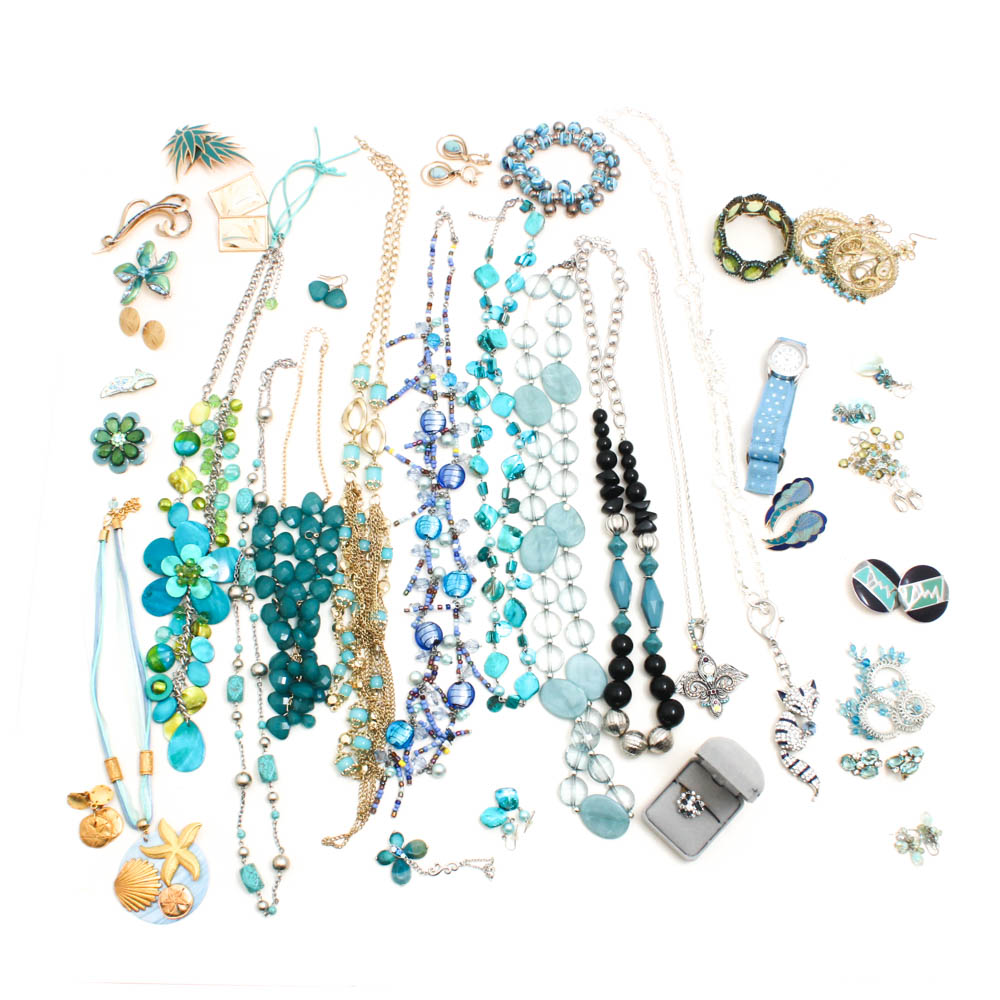 Costume Jewelry Featuring Houcher, Laurel Burch, Crown Trifari