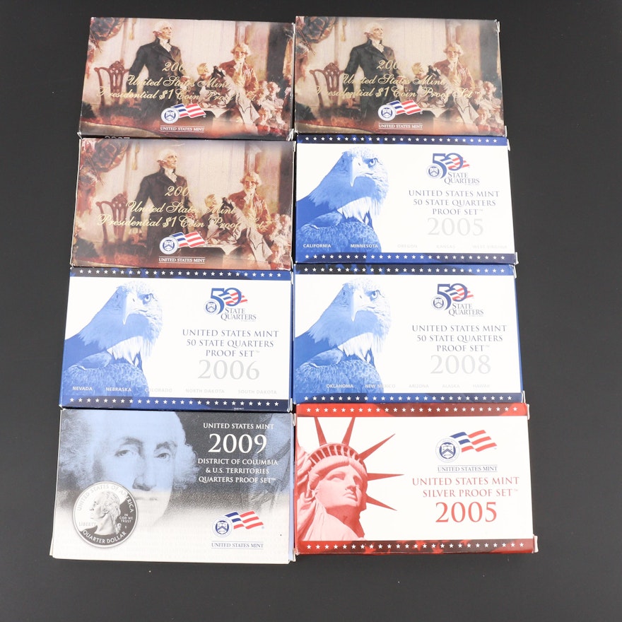 Eight U.S. Mint Proof Sets, Including a Silver Proof Set