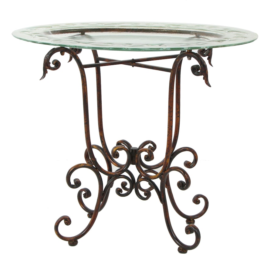 Contemporary Glass Top Accent Table with Wrought Metal Base