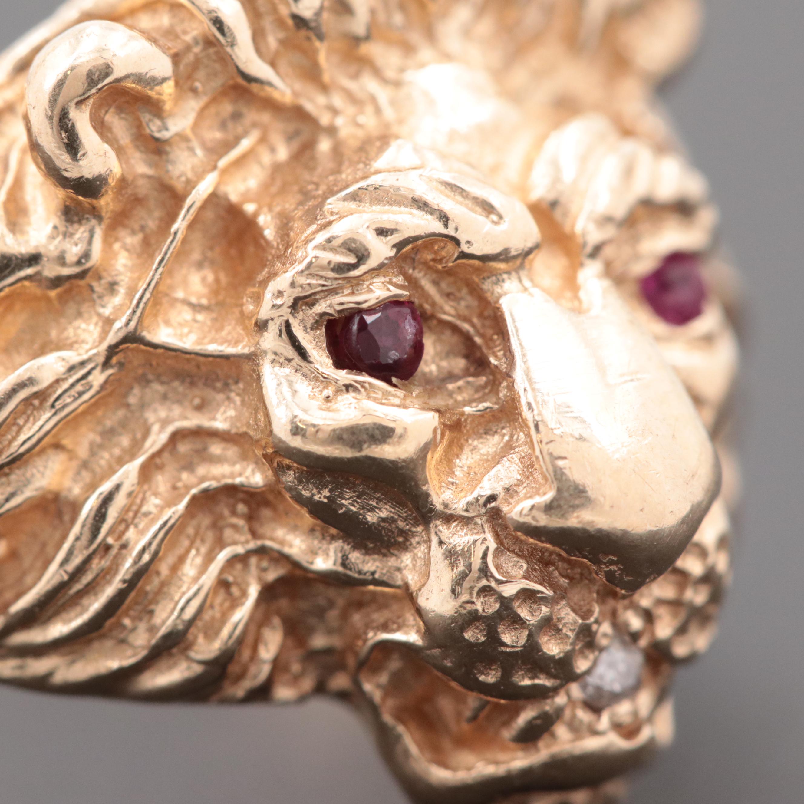 10K Yellow Gold Ruby and Diamond Lion Ring