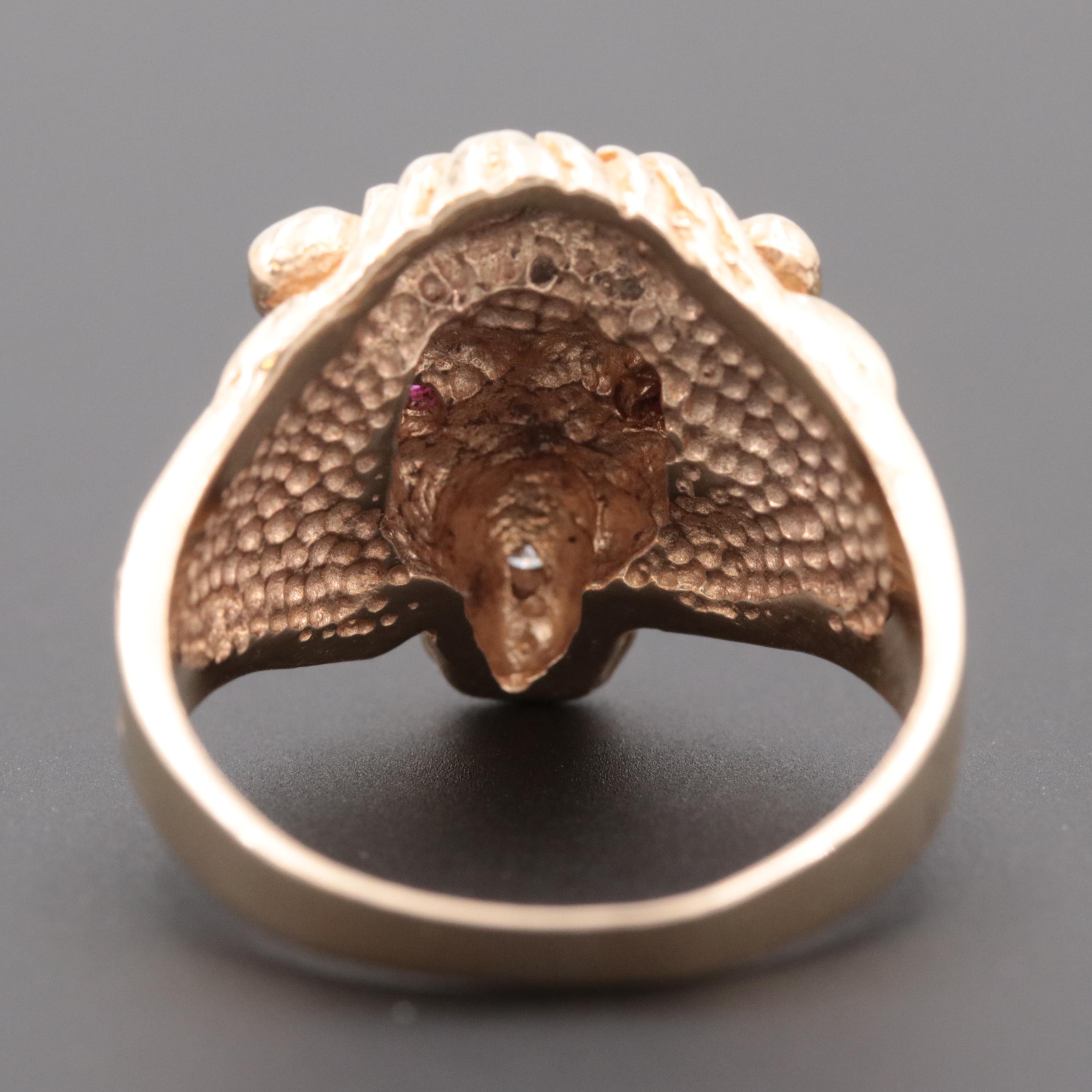 10K Yellow Gold Ruby and Diamond Lion Ring