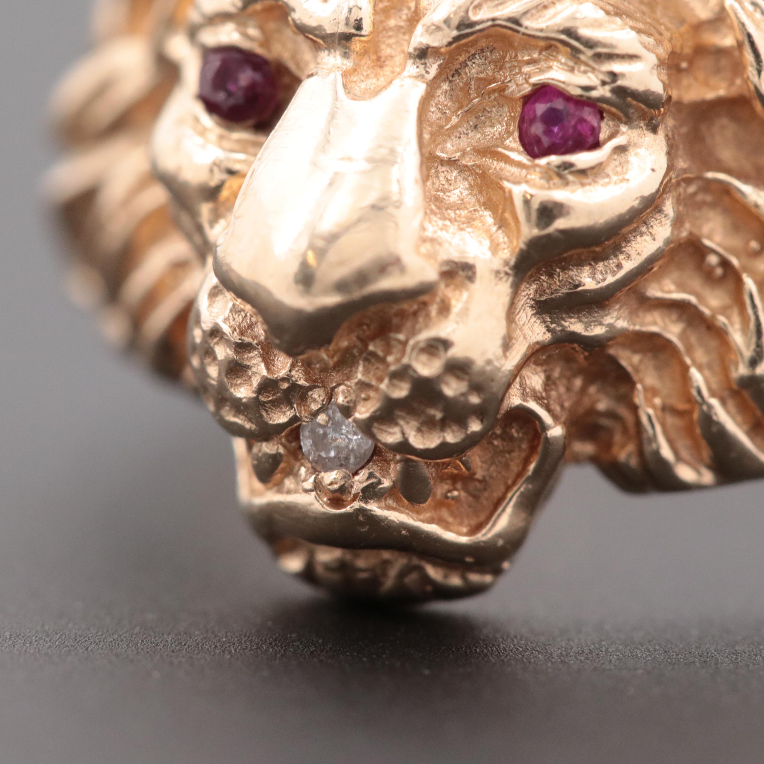 10K Yellow Gold Ruby and Diamond Lion Ring