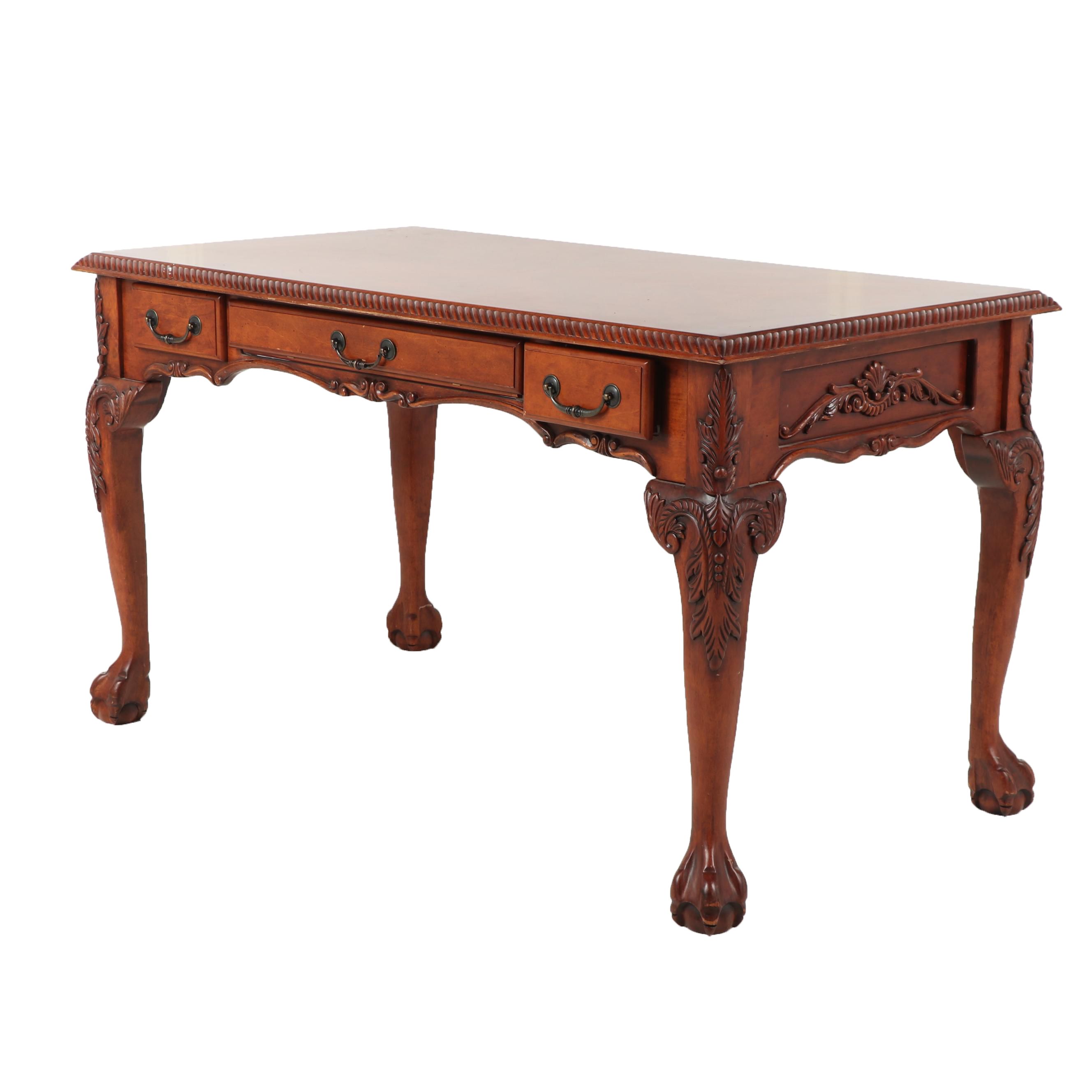 Contemporary Chippendale-Style Wooden Desk with Keyboard Drawer