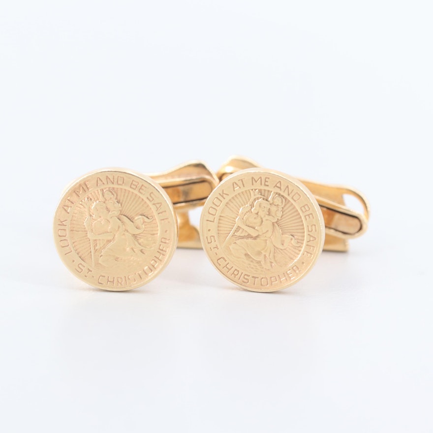 14K Yellow Gold St. Christopher Cufflinks