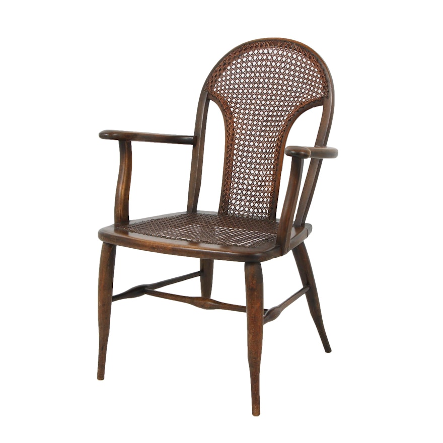 Queen Anne-Style Wooden Armchair with Caning