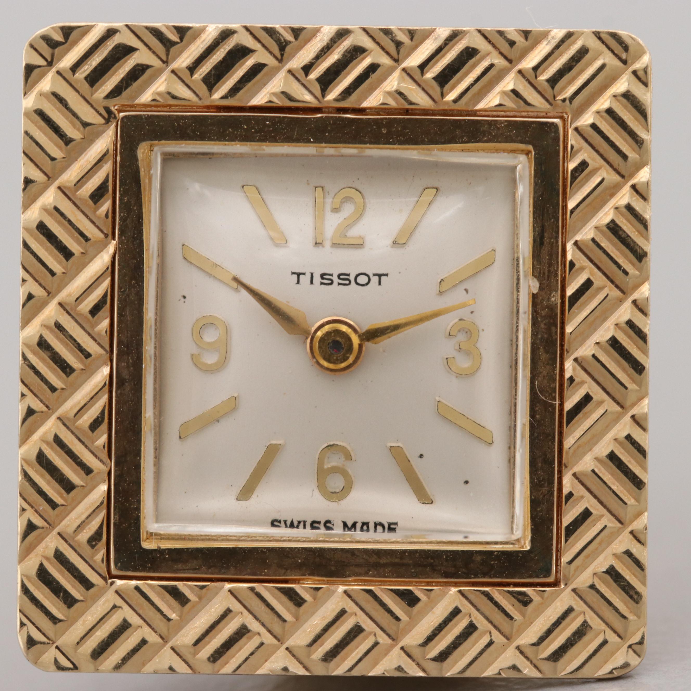 Vintage Tissot 14K Yellow Gold Stem Wind Watch Cufflink Pair