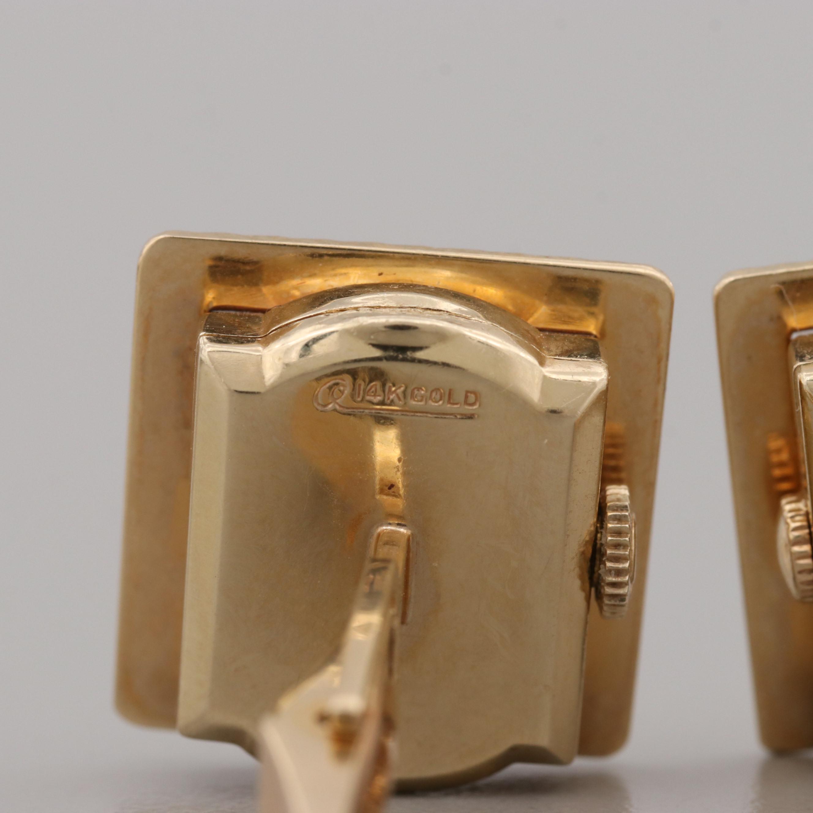 Vintage Tissot 14K Yellow Gold Stem Wind Watch Cufflink Pair