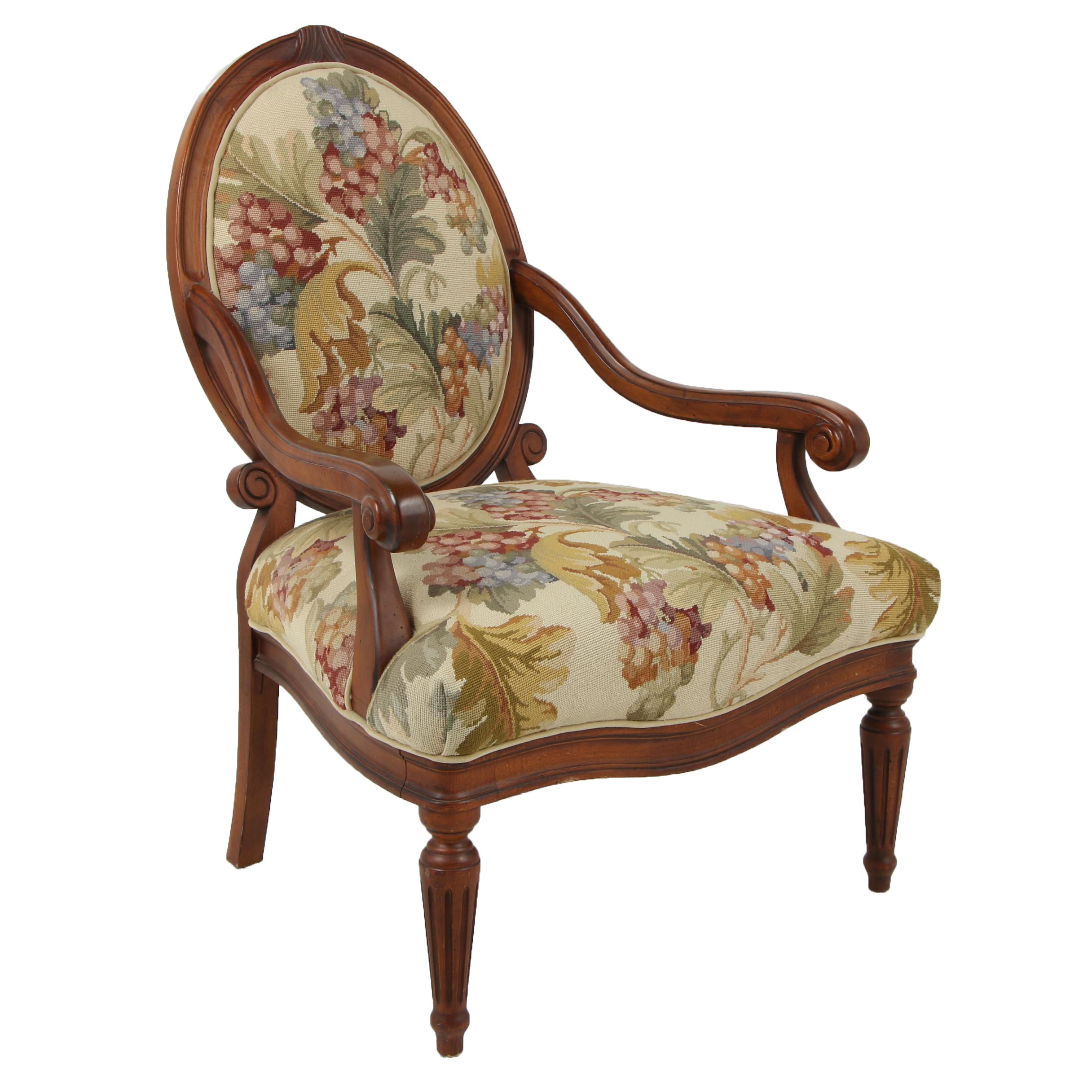 Louis XVI Needlepoint Upholstered Armchair, Contemporary