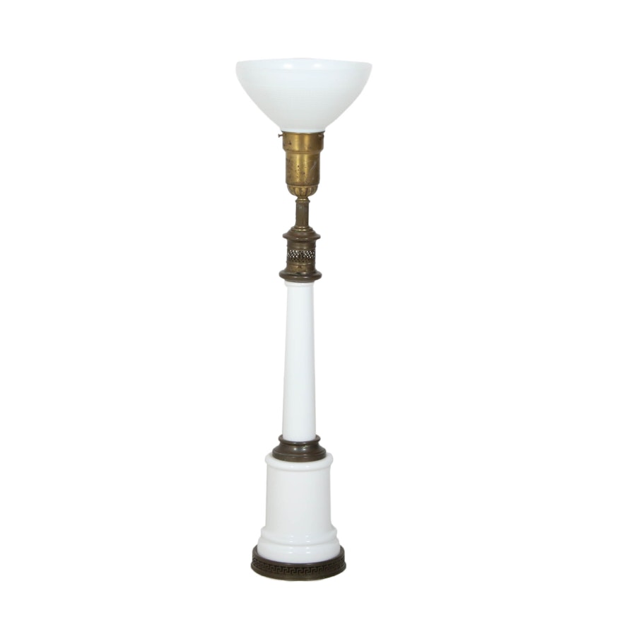 Brass, and Milk Glass Torchiere Table Lamp Attributed to Stiffel