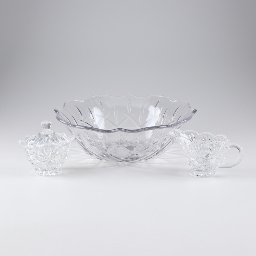 Contemporary Crystal Bowl with Cream and Sugar Including Godinger