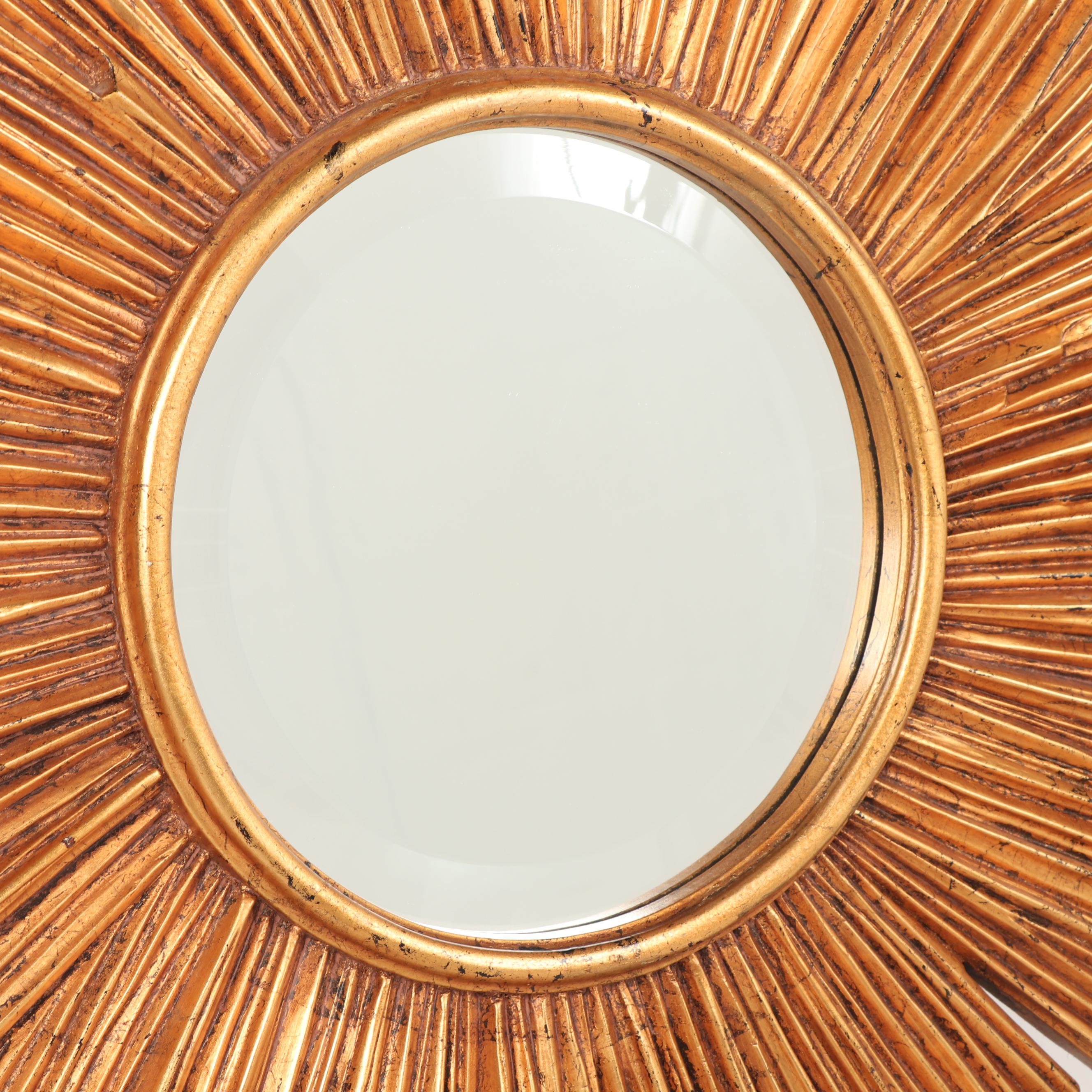 Mid-Century Modern Style Gilt Composition Wood Sunburst Wall Mirror