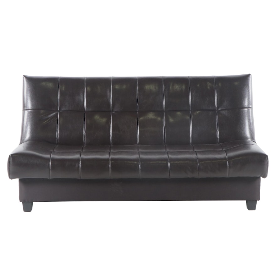 Contemporary Leather Storage Futon Sofa by Primo International