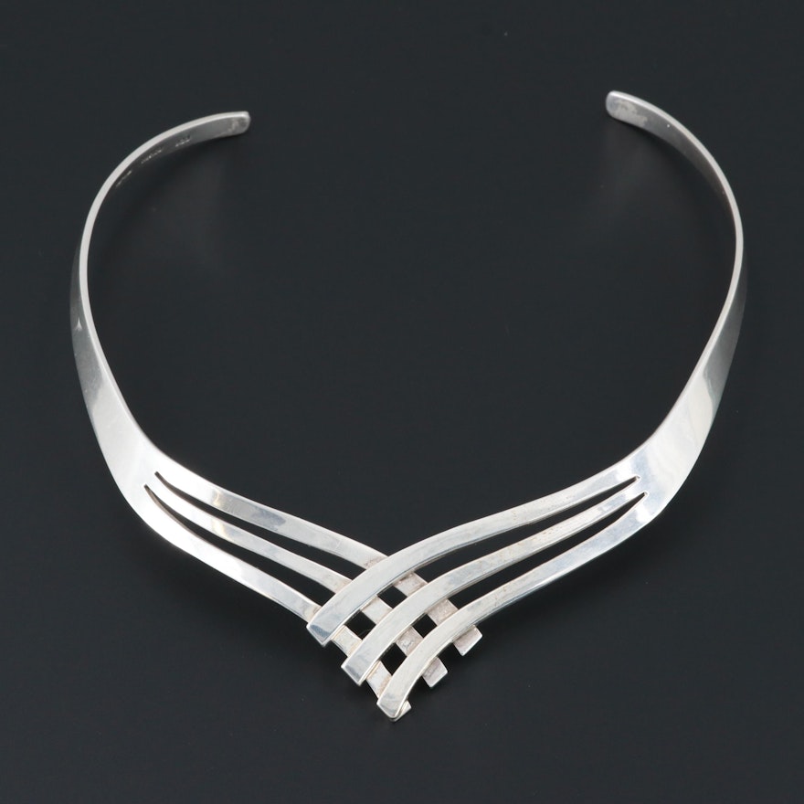 Mexican Sterling Silver Stiff Collar Necklace