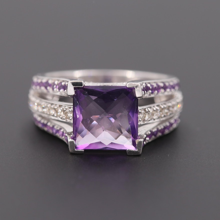 Le Vian 14K White Gold Amethyst and Diamond Ring